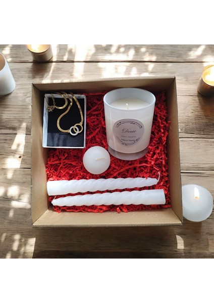 Hediye Seti-Kokulu Beyaz Bardak Mum-Halka Kolye+Burgulu Mum-Yüzen Mum fiyatları