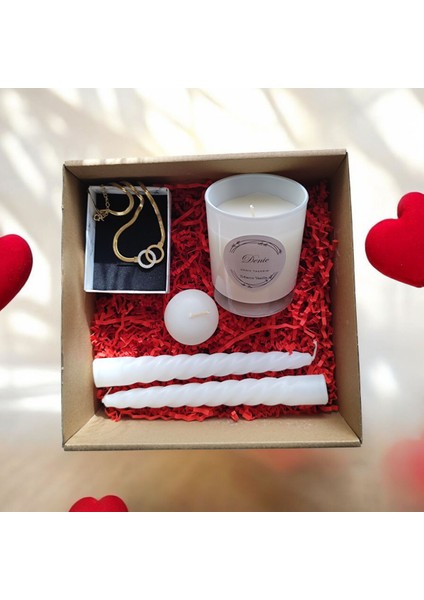 Hediye Seti-Kokulu Beyaz Bardak Mum-Halka Kolye+Burgulu Mum-Yüzen Mum modelleri
