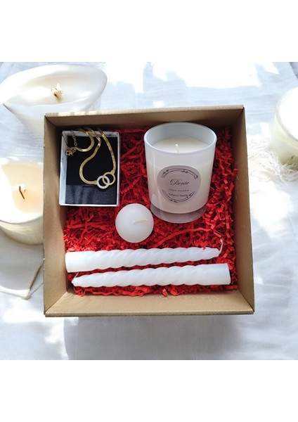 Hediye Seti-Kokulu Beyaz Bardak Mum-Halka Kolye+Burgulu Mum-Yüzen Mum fırsatları