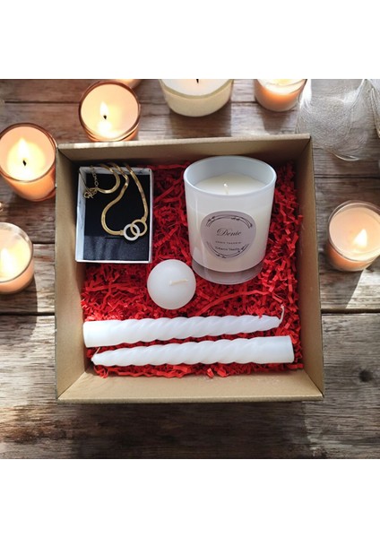Hediye Seti-Kokulu Beyaz Bardak Mum-Halka Kolye+Burgulu Mum-Yüzen Mum indirimleri