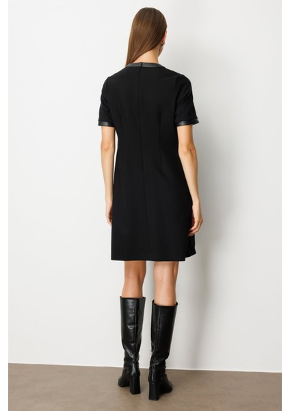 Kadın Deri Detaylı Midi Elbise 4083 Siyah fırsatları
