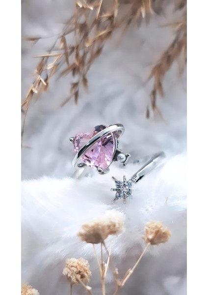 Halkalı Kalp Figürlü Çelik Kaplama Yüzük modelleri