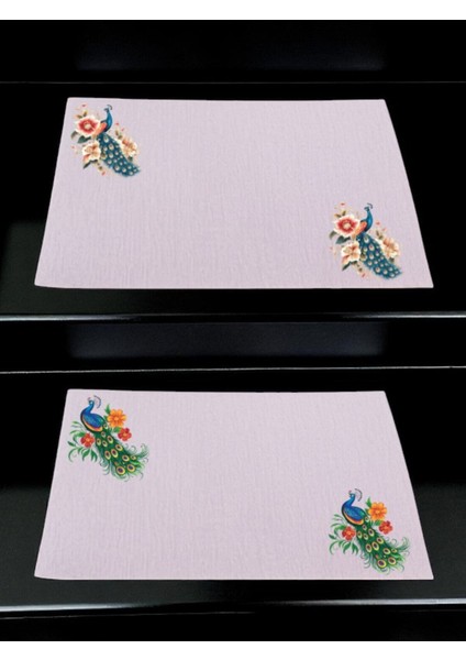 Tavus Kuşu Baskılı Mutfak Masası 2'li Keten Servis Bezi 28X40 cm Amerikan Servis