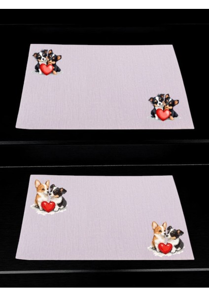 Köpekli Kalpli Baskılı Mutfak Masası 2'li Keten Servis Bezi 28X40 cm Amerikan Servis