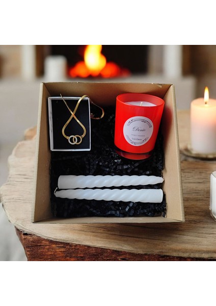 Hediye Seti-Kokulu Kırmızı Bardak Mum-Halka Kolye+ Beyaz Burgulu Mum fiyatları