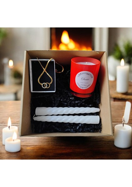 Hediye Seti-Kokulu Kırmızı Bardak Mum-Halka Kolye+ Beyaz Burgulu Mum fırsatları