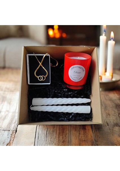 Hediye Seti-Kokulu Kırmızı Bardak Mum-Halka Kolye+ Beyaz Burgulu Mum indirimleri
