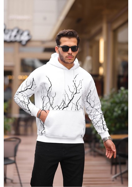 Şimşek Desenli Kapüşonlu Sweatshirt