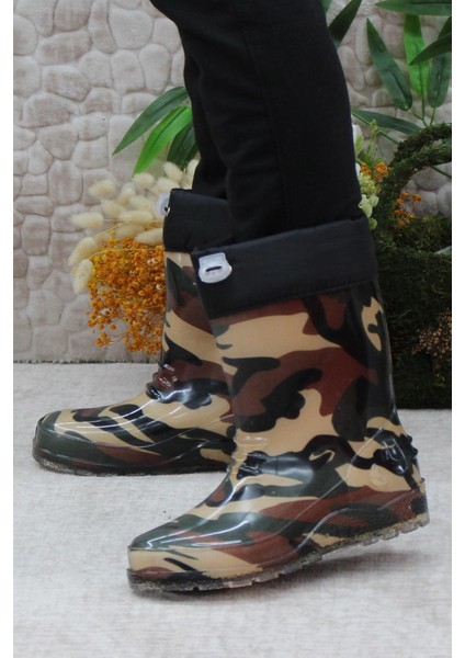 7061 Haki Kamuflaj Içi Peluşlu Su Geçirmez Erkek Çocuk Kar Yağmur Çizmesi modelleri