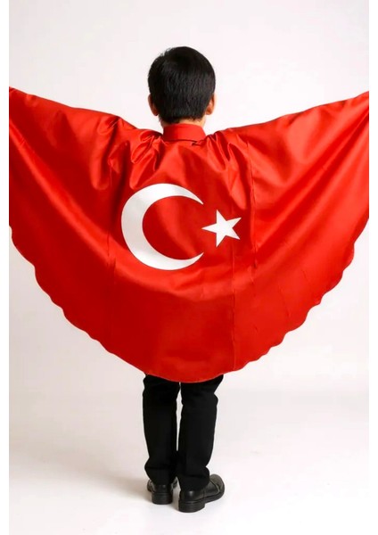Çocuk Saten Unisex Türk Bayrağı Pelerin, 23 Nisan-19 Mayıs-10 Kasım-29 Ekim Okul Gösteri Kostümü 2-6 Yaş (M),7-12 Yaş (L) modelleri