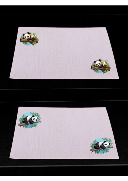 Panda Baskılı Mutfak Masası 2'li Keten Servis Bezi 28X40 cm Amerikan Servis