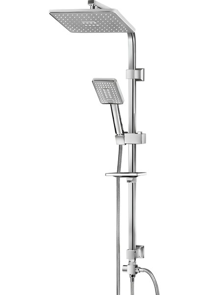 Robot Duş Seti Tam Takım Beyaz Krom Lüks Yağmurlama Fonksiyonlu El Duşu Başlıklı Vidalı Duş Sistemi