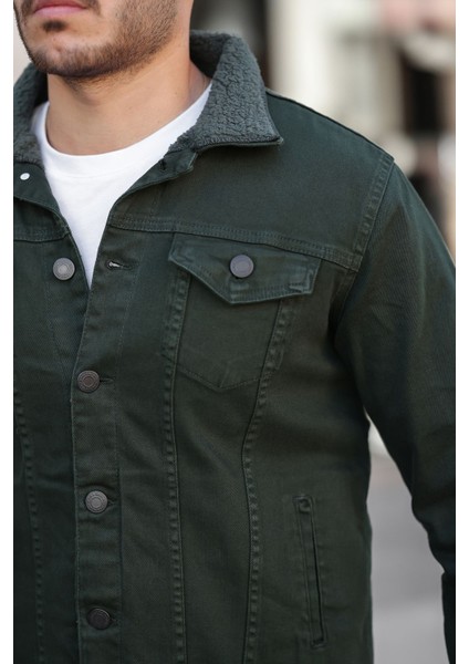 Erkek Trend Kışlık Içi Kürklü Kot Ceket Haki fiyatları