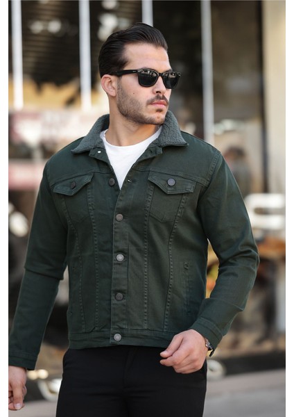 Erkek Trend Kışlık Içi Kürklü Kot Ceket Haki modelleri