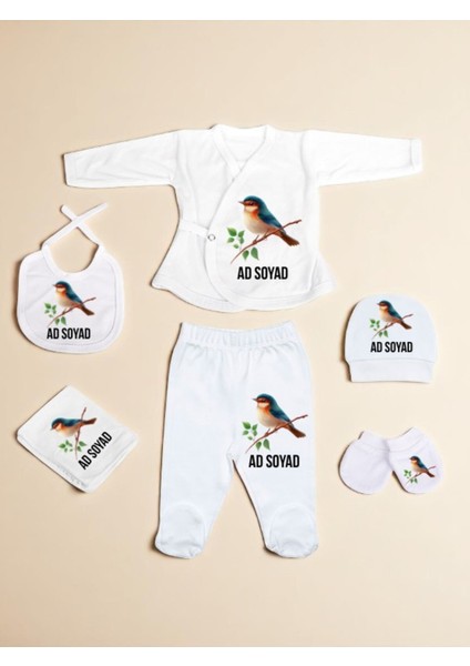Dalda Sevimli Kuş Baskılı Bebek Hastane Çıkış Seti Yeni Doğan Bebek Hediyesi Bebeğe Hediye