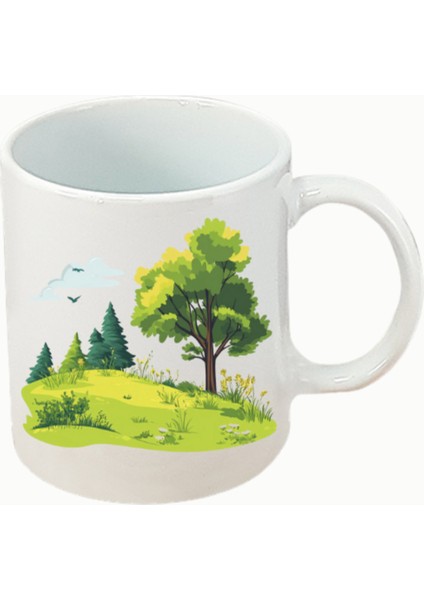 Doğa Baskılı Beyaz Kupa Bardak Doğum Günü Hediyesi