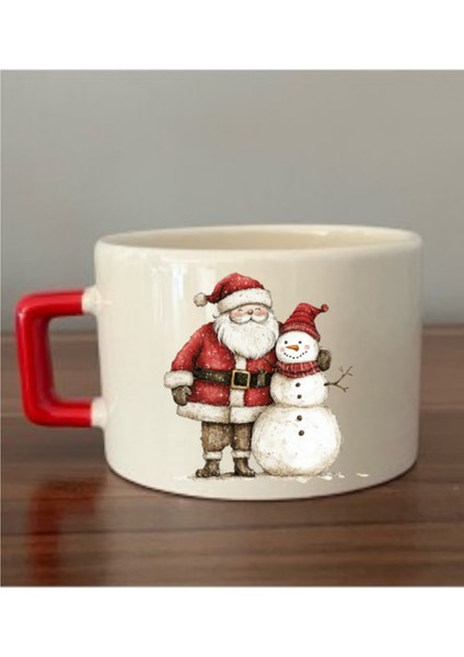 Noel Baba ve Kardan Adam Baskılı Kahve Fincanı Kupa Bardak Yılbaşı Yeni Yıl Hediyesi