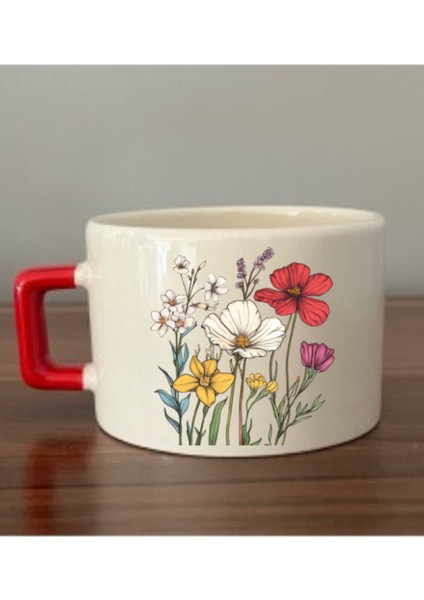 Çiçek Bahçesi Baskılı Kahve Fincanı Kupa Bardak Doğum Günü Hediyesi