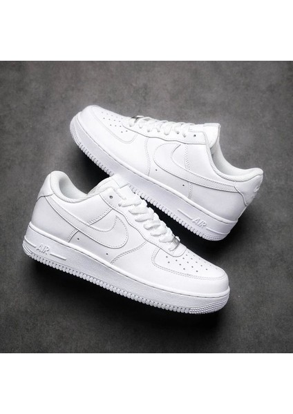 Nike Air Force 1 '07 Unisex Beyaz - Siyah Sneaker All White | Black - Klasik Deri Spor Ayakkabı