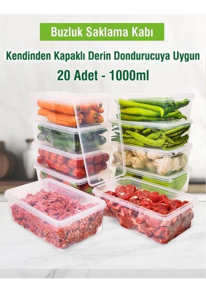 20 Adet 1 Lt. Kendinden Kapaklı Difrize Uygun Buzluk Saklama Kutusu Düzenleyici fiyatları