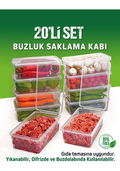 20 Adet 1 Lt. Kendinden Kapaklı Difrize Uygun Buzluk Saklama Kutusu Düzenleyici modelleri
