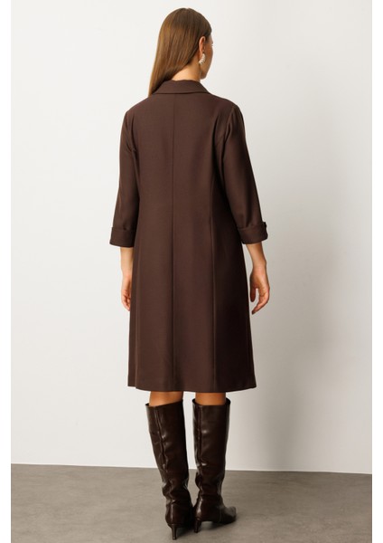 Kadın Büyük Beden Kruvaze Yaka Midi Elbise 4509 Kahverengi fırsatları