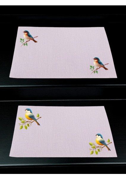 Sevimli Kuş Baskılı Mutfak Masası 2'li Keten Servis Bezi 28X40 cm Amerikan Servis