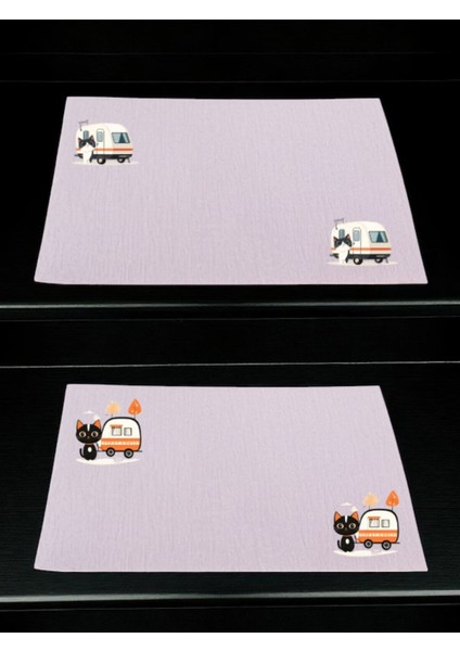 Kedili Karavan Baskılı Mutfak Masası 2'li Keten Servis Bezi 28X40 cm Amerikan Servis