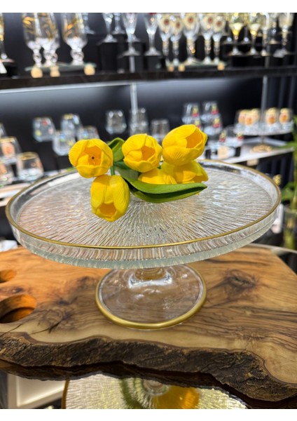 Sunumluk Pasta Standı Cam Gold Detaylı