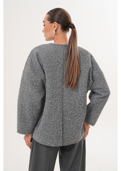 Kırçıllı Önü Bağlamalı Gri Oversize Kaban fırsatları