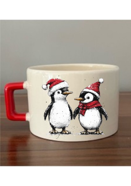 Yılbaşı Penguenleri Baskılı Kahve Fincanı Kupa Bardak Yılbaşı Yeni Yıl Hediyesi