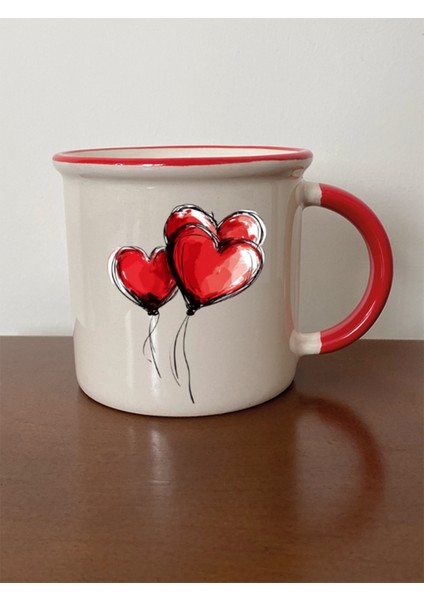 Kalpli Balonlar Baskılı Ağzı Kırmızı Kupa Bardak Doğum Günü Hediyesi