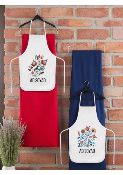 Desen Baskılı Isme Özel 2'li Keten Mutfak Önlüğü