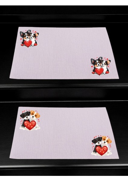 Kalpli Köpek Baskılı Mutfak Masası 2'li Keten Servis Bezi 28X40 cm Amerikan Servis