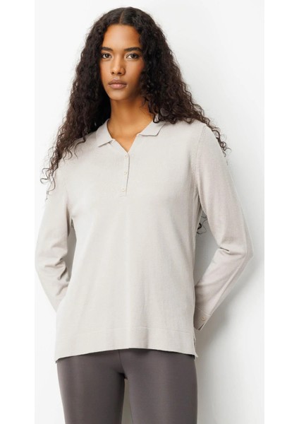 Kadın Polo Yaka Yakası ve Kolu Düğmeli Bluz 25391 Vizon modelleri