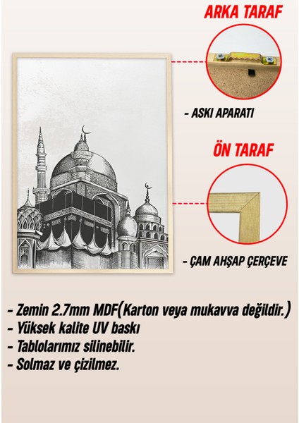 Ahşap Çerçeveli Mdf Tablo Seti Islami Salon ve Oturma Odası Için ÇT3082 23 x 32