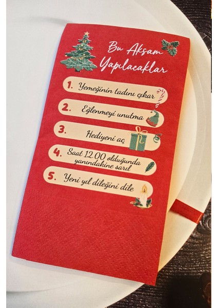 Yılbaşında Yapılacaklar Kırmızı Yılbaşı Peçetesi 12LI modelleri