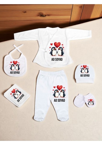 Kalpli Penguen Baskılı Bebek Hastane Çıkış Seti Yeni Doğan Bebek Hediyesi Bebeğe Hediye