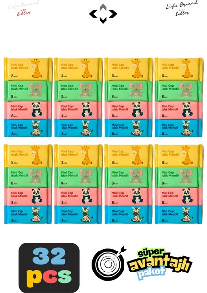 4x8 32 Paket Mini Islak Mendil Kokusuz Temizlik Bezi Çocuk ve Okul Çanta Için Taşınabilir Hijyenik fiyatları