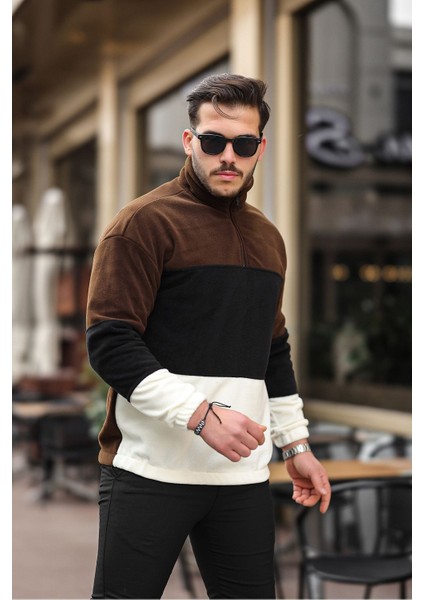 Yarım Fermuarlı Üç Renk Polar Sweatshirt modelleri