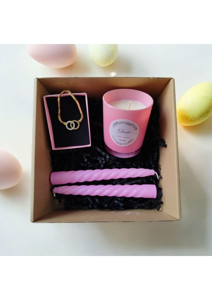 Hediye Seti-Kokulu Pembe Bardak Mum-Halka Kolye+Burgulu Mum fiyatları