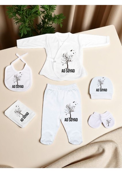 Ağaç ve Kuş Baskılı Bebek Hastane Çıkış Seti Yeni Doğan Bebek Hediyesi Bebeğe Hediye