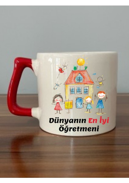 Öğretmen Günü Öğrenci Temalı Kırmızı Kulplu Gün Bardak Hediyelik Ürün