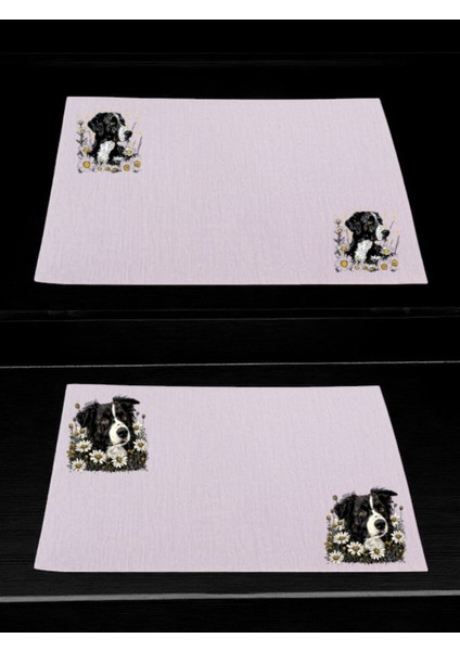 Köpek ve Çiçek Baskılı Mutfak Masası 2'li Keten Servis Bezi 28X40 cm Amerikan Servis