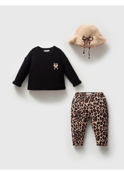 Kız Bebek Leopar Desenli 3'lü Takım NOY-9349