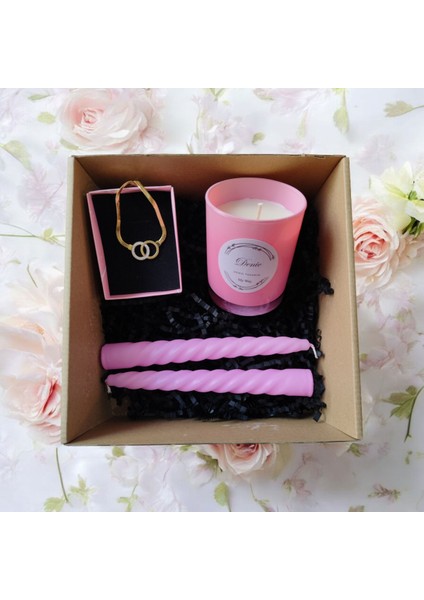 Hediye Seti-Kokulu Pembe Bardak Mum-Halka Kolye+Burgulu Mum indirimleri