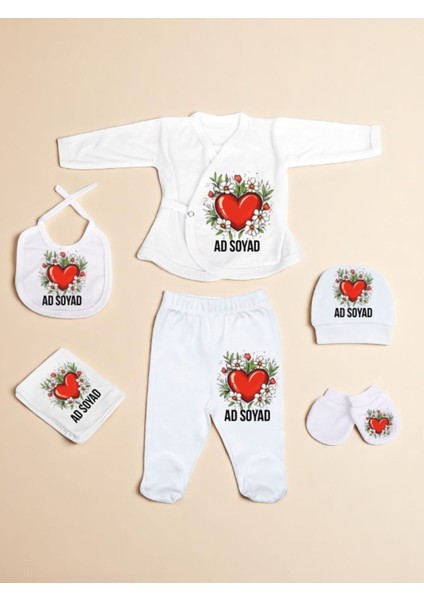 Kalp ve Çiçek Baskılı Bebek Hastane Çıkış Seti Yeni Doğan Bebek Hediyesi Bebeğe Hediye
