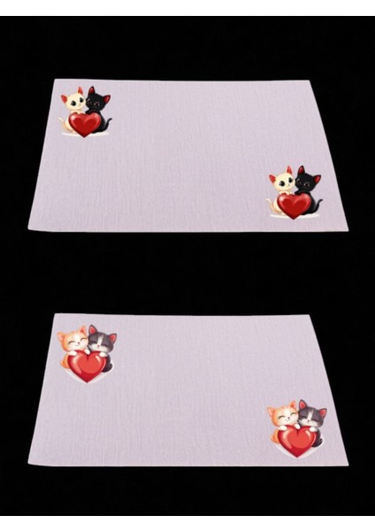 Kalpler ve Kediler Baskılı Mutfak Masası 2'li Keten Servis Bezi 28X40 cm Amerikan Servis