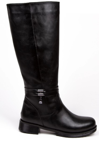 Kadın Siyah Suni Deri Binici Çizme