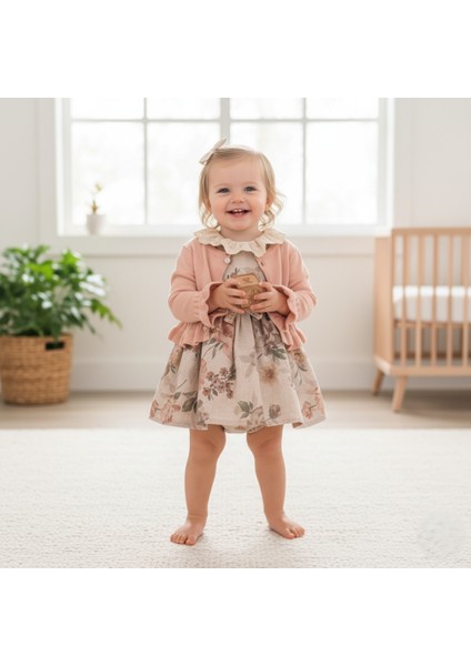 Kız Bebek Ceketli Güpürlü Donlu Elbise Takımı MAR-155-1